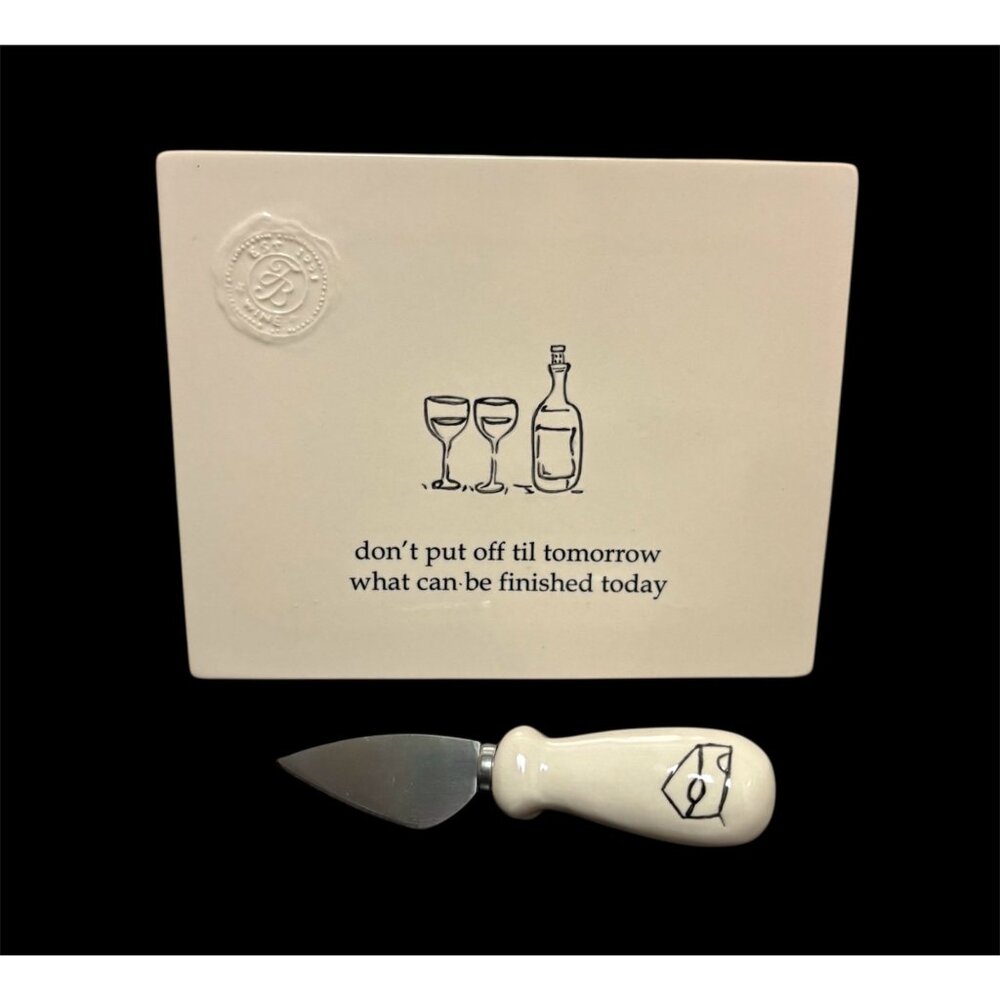 Tommy Bahama Ceramic Cheese Board Set With Spreader "Don't Put Off Tomorrow"